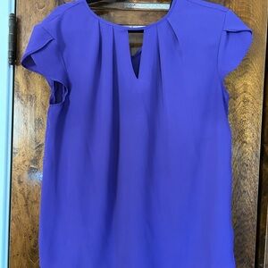 New York & Company Purple Keyhole Blouse with Tie Back